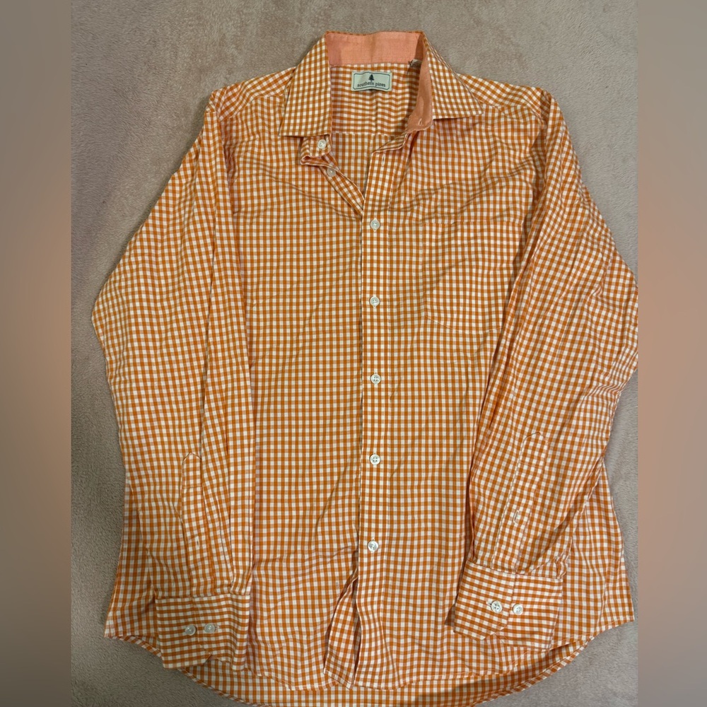 🟡🟡Southern Pines Orange Checkered Casual Shirt